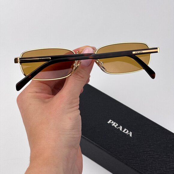 Prada PRB54S 5AK50P Rectangle Sunglasses – Gold\\Dark Honey PRADA PR B54S 5AK50P Gold Dark Honey 54 mm Men main image 4